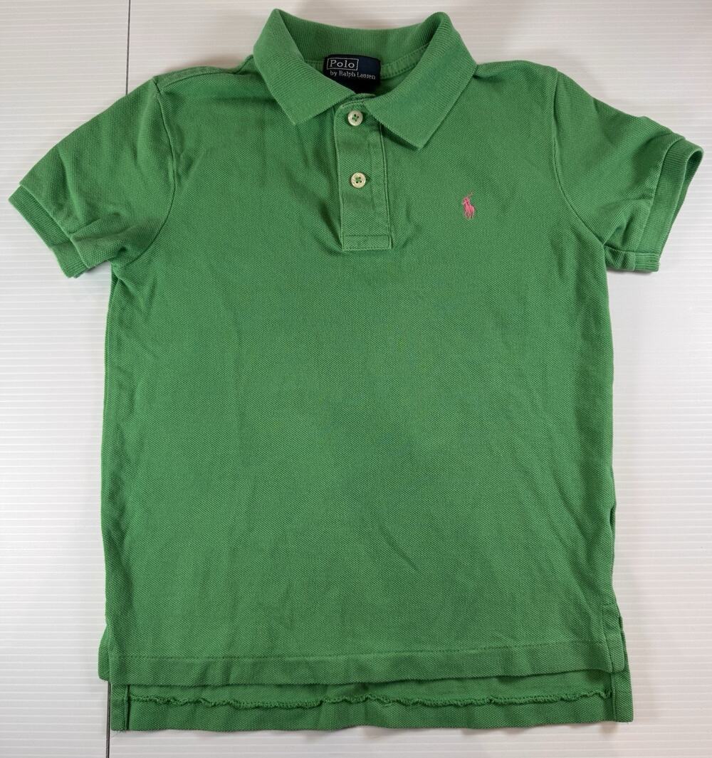 Polo Ralph Lauren Boys Size 6 Green Cotton Mesh Polo Shirt Pink Pony Classic Fit